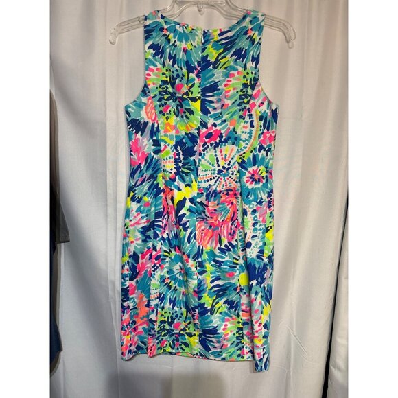 Lilly Pulitzer Sleeveless Multicolor Shift Dress With Pink Crochet Detail Size 0 - Picture 4 of 7